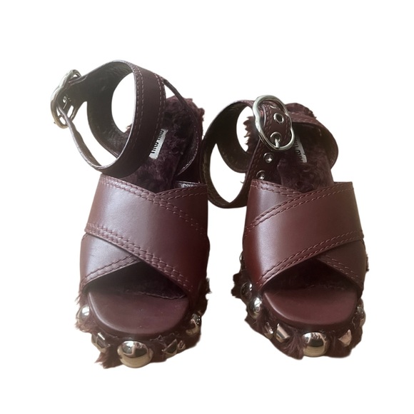 MIU MIU EMBELLISHED FAUX FUR BURGUNDY HEELS SIZE IT 40, US 10 - Picture 4 of 7